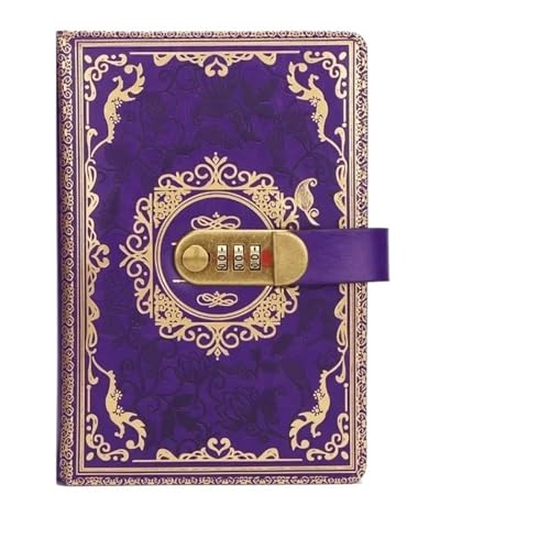 Zymjzbetic A5 Retro-Passwort-Tagebuch mit Schloss, verdicktes Handbuch, Notizblock, Briefpapier-Notizbuch für Frauen, Männer, Mädchen und Jungen(A5 Purple) von Zymjzbetic