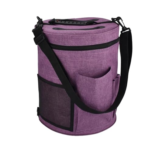 Zymjzbetic Garn-Aufbewahrungstasche, runder Strickwerkzeug-Organizer mit Mehreren Taschen for Wolle, Garn, Häkelnadeln, Nadeln, Handtasche für Garne Stricknadeln Häkelnadeln(Purple) von Zymjzbetic