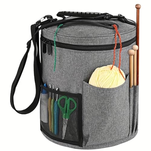 Zymjzbetic Häkeltasche mit großem Fassungsvermögen: Garnaufbewahrung, Stricknadel-Organizer, Häkel-Tragetasche mit Vordertasche for Garn, Haken, Nadeln für Garne Stricknadeln Häkelnadeln(Grey) von Zymjzbetic