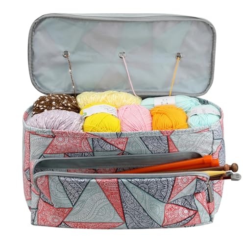 Zymjzbetic Stricktasche, Garn-Aufbewahrungstasche, mit Stricknadeln, Häkelnadeln, Nähzubehör, Tasche, DIY-Handwerks-Aufbewahrungskorb für Garne Stricknadeln Häkelnadeln(Blue) von Zymjzbetic