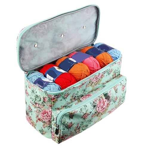 Zymjzbetic Stricktasche, Garn-Aufbewahrungstasche, mit Stricknadeln, Häkelnadeln, Nähzubehör, Tasche, DIY-Handwerks-Aufbewahrungskorb für Garne Stricknadeln Häkelnadeln(Green) von Zymjzbetic