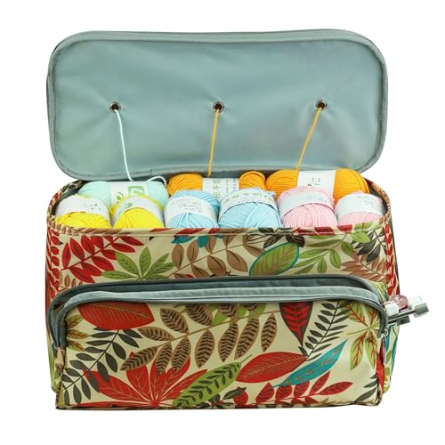 Zymjzbetic Stricktasche, Garn-Aufbewahrungstasche, mit Stricknadeln, Häkelnadeln, Nähzubehör, Tasche, DIY-Handwerks-Aufbewahrungskorb für Garne Stricknadeln Häkelnadeln(Khaki) von Zymjzbetic