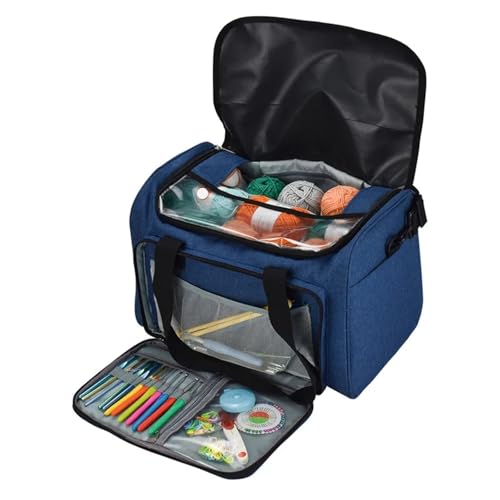 Zymjzbetic Stricktasche, Garntasche, Organizer mit Innenteiler for Wolle, Häkelnadeln, Stricknadeln, Nähset, DIY-Aufbewahrungstasche für Garne Stricknadeln Häkelnadeln(Blue) von Zymjzbetic