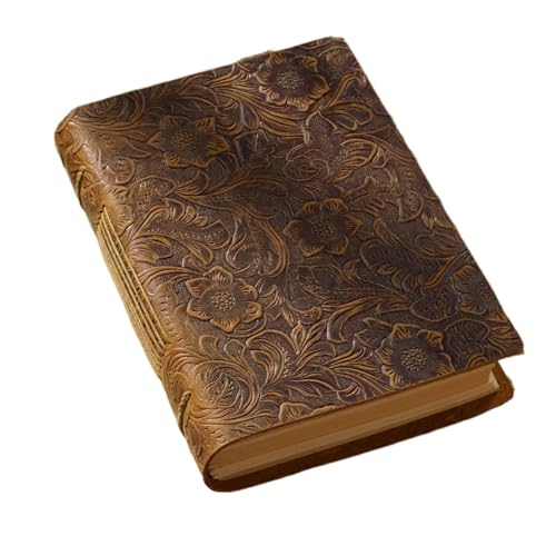 Zymjzbetic Vintage handgefertigtes Notizbuch, Skizzen-Organizer, Retro-Leder-Notizblock, Papier, kreatives Notizbuch für Frauen, Männer, Mädchen und Jungen(Flower Style A) von Zymjzbetic