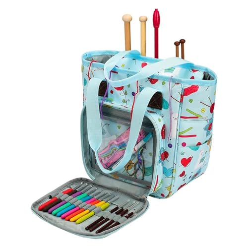 Zymjzbetic Weben Werkzeug Lagerung Tragbare Stricken Tasche Wolle Häkeln Haken Faden Garn Lagerung Nähen Nadeln Organizer Nähen Zubehör für Garne Stricknadeln Häkelnadeln(Blue) von Zymjzbetic