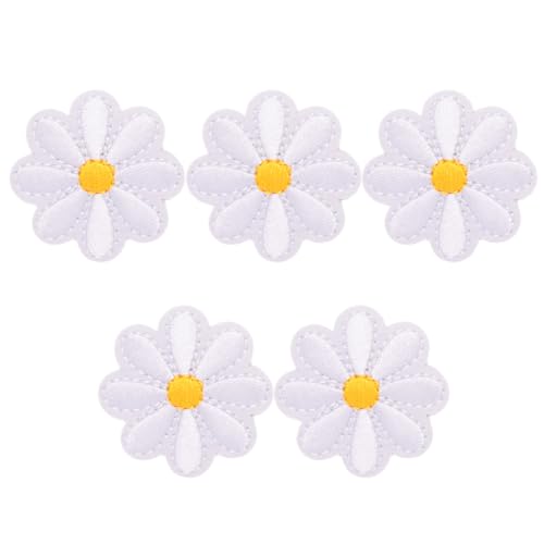 Zymoplas 5 teiliges, robustes und langlebiges Blumen Applikations Aufnäher Set aus Polyester, zum Basteln, Blumen, bestickt, zum Aufnähen, Weiß von Zymoplas