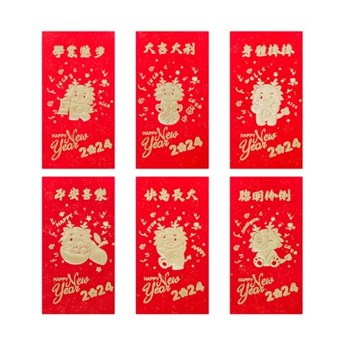 Zymoplas 6 Stück kompakte und leichte Drachen Glücksgeldtaschen für chinesisches Neujahr, chinesische rote Umschläge aus Premium Papier, 209E, 6 Stück, .7 Zoll Zymoplas 6 Stück kompakte und leichte Drachen Glücksgeldtaschen für chinesisches Neujahr, chinesische rote Umschläge aus Premium Papier, 209E, 6 Stück, .7 Zoll von Zymoplas