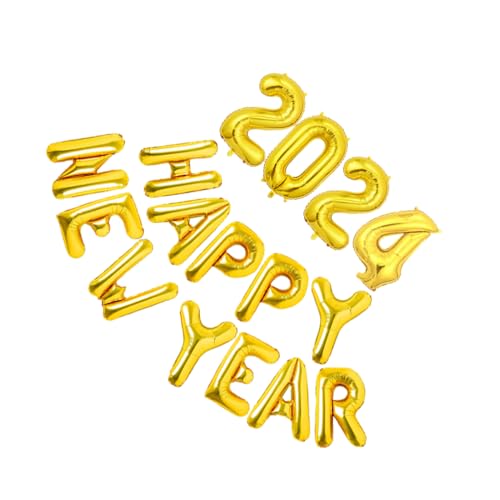 Zymoplas Aus Aluminiumfolie gefertigter Frohes Neues Jahr Ballon für langlebiges Metall 2024, sicher, ungiftig, nicht leicht zu platzen, breite Anwendung, Gold von Zymoplas