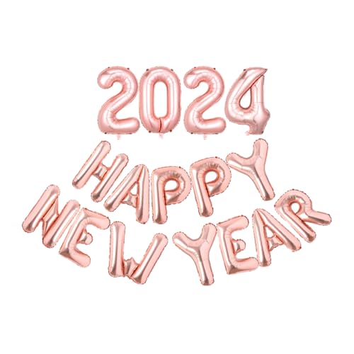 Zymoplas Aus Aluminiumfolie gefertigter Frohes Neues Jahr Ballon für langlebiges Metall 2024, sicher, ungiftig, nicht leicht zu platzen, breite Anwendung, Roségold von Zymoplas