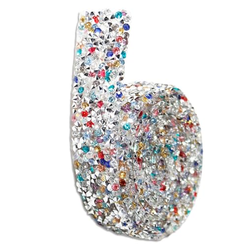 Zymoplas Bling Stickers Tape Trim DIY Belt Garment Lightweight Fix Decor Beads Hot Melt Adhesive Eyecatcher Drill Strip, Mischfarbe 1 Code, 2.5 cm von Zymoplas
