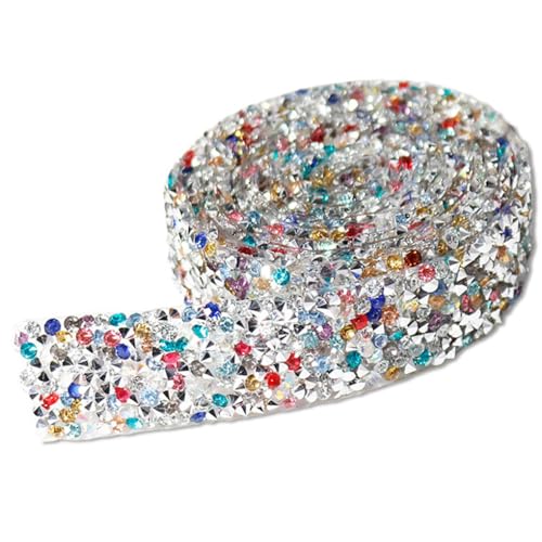 Zymoplas Bling Stickers Tape Trim DIY Belt Garment Lightweight Fix Decor Beads Hot Melt Adhesive Eyecatcher Drill Strip, Mischfarbe 1 Code, 2cmBreite von Zymoplas
