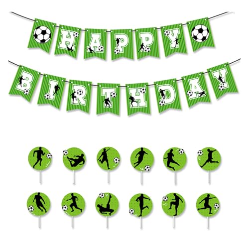 Zymoplas Farbenfrohe und schicke Fußball Banner Dekoration für alles Gute zum Geburtstag, einfach zu montierende Geburtstagsparty Dekoration, Sport, Grün, 13 Stück, 16.4 Fuß von Zymoplas