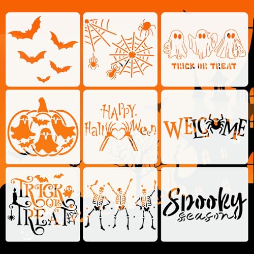 ZyraGleam Halloween-Schablonen zum Malen auf Holz, wiederverwendbar, 9 Stück, Totenkopf ZyraGleam Halloween-Schablonen zum Malen auf Holz, wiederverwendbar, 9 Stück, Totenkopf von ZyraGleam