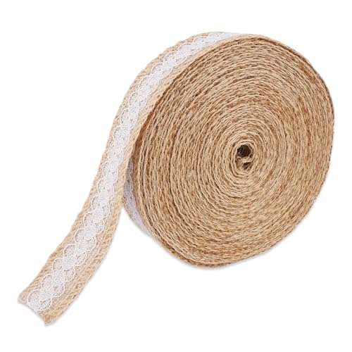 10m Juteband mit Spitze, 2.5cm Juteband Spitzenband,Vintage Geschenkband, Natürliche Sackleinen, Jute Schleifen für DIY- Kränze, Filigrane Dekoration,Home Decor, Hochzeitsbankettdekoration von Zyren