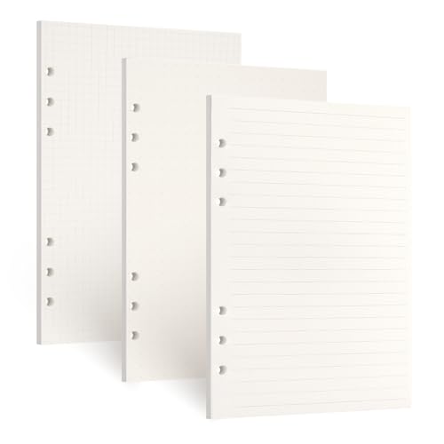 135 Blätter A5 Nachfüllpapier, 3 Pack Gepunktet Kariert Liniert 6 Löcher Nachfüllbare Notizpapier Refill Paper, Nachfülleinlagen Loose Notizpapier für A5 Notizbuch Ringbücher Tagbuch Malerei Bullet von Zyren