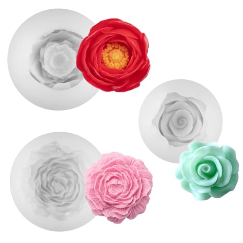 3 Stück Silikonformen Gießformen Blumen,Kerzen Formen,Silikon Rosen Nelke Pfingstrose,Kerzenformen zum Gießen Blumen,Kerze Silikonform Blume 3D zur Herstellung von Duftkerzen,Seife,Harz-Kunsthandwerk von Zyren