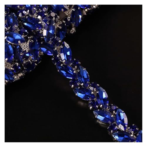 Strasskette als Verzierung 1 Yard Blatt Strass Metall Kette Glänzende Kristall Nähen Applique Dekorative Hochzeit Zubehör(Blue) von ZythrXLate