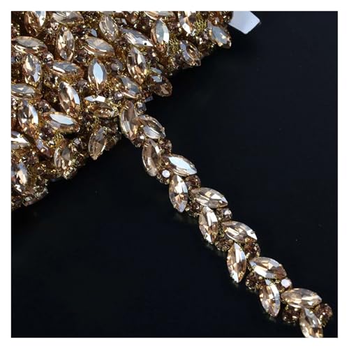 Strasskette als Verzierung 1 Yard Blatt Strass Metall Kette Glänzende Kristall Nähen Applique Dekorative Hochzeit Zubehör(Color11) von ZythrXLate