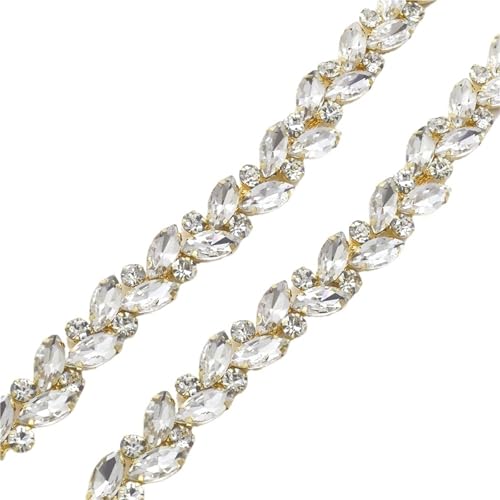 Strasskette als Verzierung 1 Yard Blatt Strass Metall Kette Glänzende Kristall Nähen Applique Dekorative Hochzeit Zubehör(Color3) von ZythrXLate