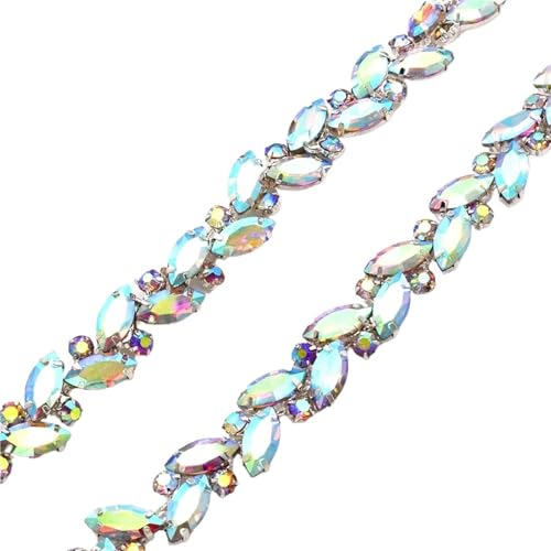 Strasskette als Verzierung 1 Yard Blatt Strass Metall Kette Glänzende Kristall Nähen Applique Dekorative Hochzeit Zubehör(Color5) von ZythrXLate