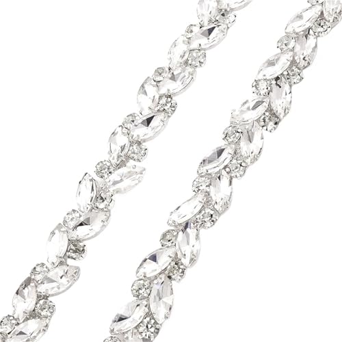 Strasskette als Verzierung 1 Yard Blatt Strass Metall Kette Glänzende Kristall Nähen Applique Dekorative Hochzeit Zubehör(Color6) von ZythrXLate