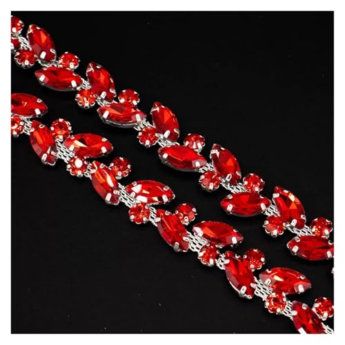 Strasskette als Verzierung 1 Yard Blatt Strass Metall Kette Glänzende Kristall Nähen Applique Dekorative Hochzeit Zubehör(RED) von ZythrXLate