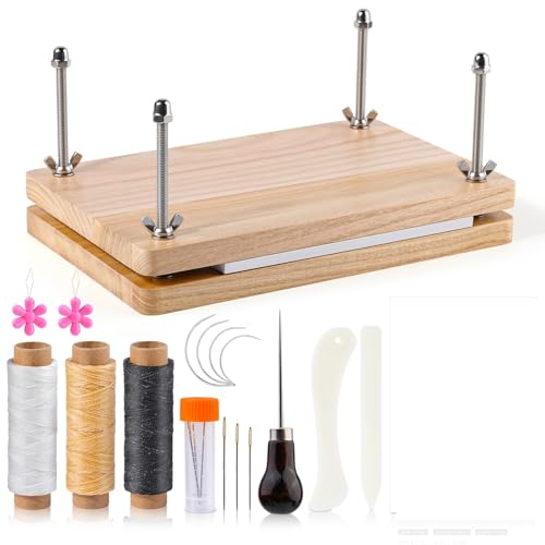 ZythrXLate Buchbinde-Sets Buchbinder-Werkzeugset aus Kunststoff mit Falzbein und gewachstem Faden tragbarer Bindepresse Paulownia-Holz(Type1) von ZythrXLate