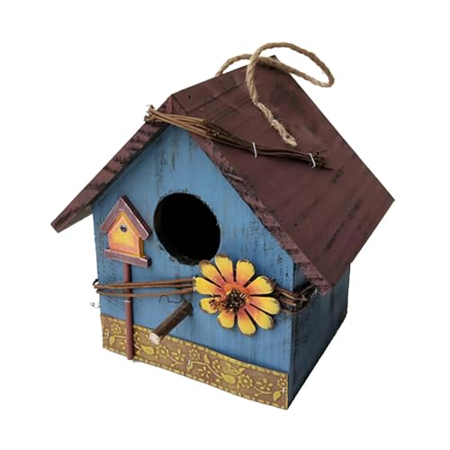 ZythrXLate Vogelhäuser aus Holz for den Garten, for Aufhängen im Freien, handbemalt, dekorative Rotkehlchen-Vogelhäuser for den Außenbereich für Garten, Hinterhof(Blue) von ZythrXLate
