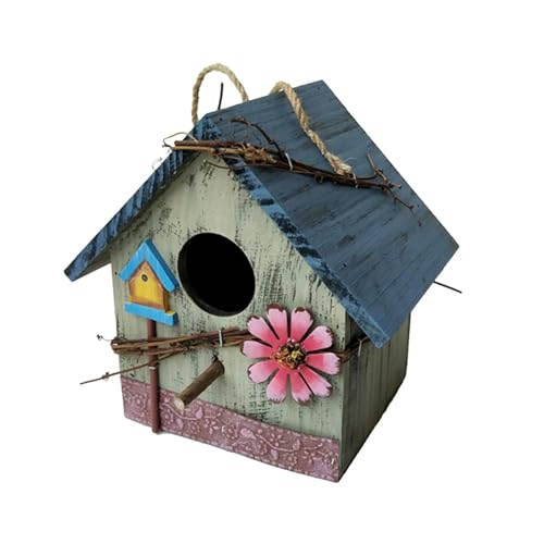 ZythrXLate Vogelhäuser aus Holz for den Garten, for Aufhängen im Freien, handbemalt, dekorative Rotkehlchen-Vogelhäuser for den Außenbereich für Garten, Hinterhof(Light Green) von ZythrXLate