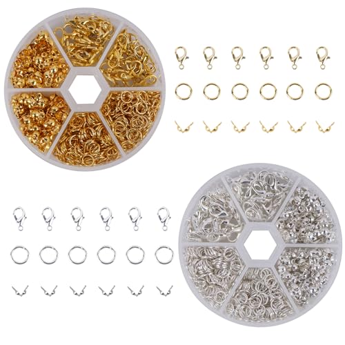 Zythrem 1140 Stück Kettenverschluss, Biegeringe, Verschlüsse für Armbänder, Armband Verschlüsse, Schmuckherstellung Zubehör Golden Silber Jump Rings für Schmuck Basteln DIY von Zythrem