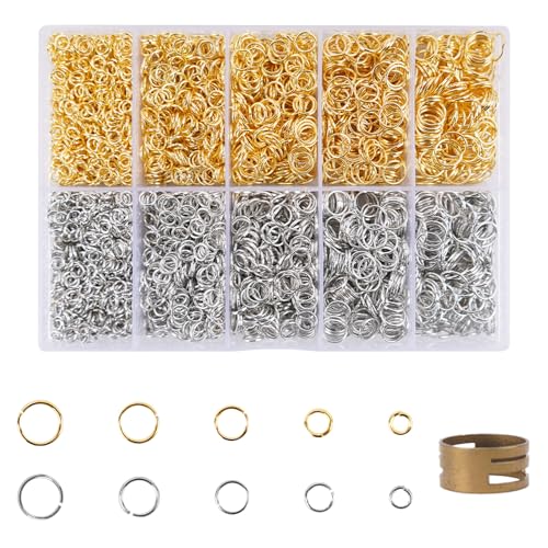 Zythrem 4600 Stück Biegeringe Kit, 4-8mm Biegeringe Gold Silber, Offene Biegeringe, Metall Sprungringe Set, Biegeringe Schmuckherstellung Ringe Schmuck für DIY, Kettenring für Halskette Armbänder Zythrem 4600 Stück Biegeringe Kit, 4-8mm Biegeringe Gold Silber, Offene Biegeringe, Metall Sprungringe Set, Biegeringe Schmuckherstellung Ringe Schmuck für DIY, Kettenring für Halskette Armbänder von Zythrem