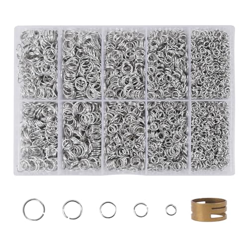 Zythrem 4600 Stück Biegeringe Kit, Biegeringe Silber 4-8mm, Offene Biegeringe, Metall Sprungringe Set, Biegeringe Schmuckherstellung Ringe Schmuck für DIY, Kettenring für Halskette Armbänder von Zythrem