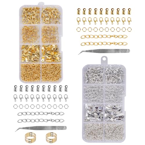 Zythrem 600 Stück Armband Verschluss Set, Schmuckherstellung Zubehör, Kettenverschluss, Lobster Clasp, Biegeringe, Armband Verschlüsse für Schmuckherstellung, Gold y Silver Zythrem 600 Stück Armband Verschluss Set, Schmuckherstellung Zubehör, Kettenverschluss, Lobster Clasp, Biegeringe, Armband Verschlüsse für Schmuckherstellung, Gold y Silver von Zythrem