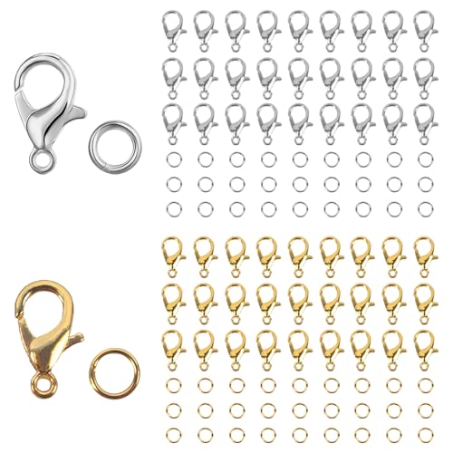 Zythrem 600 Stück Kettenverschluss, Ketten Verschlüsse, Armband Verschluss, Biegeringe, Schmuckherstellung Zubehör, Schmuck Basteln DIY, für Rucksack, Schlüssel (Gold und Silber) von Zythrem