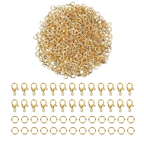 Zythrem 600 Stück Kettenverschluss, Ketten Verschlüsse, Armband Verschluss, Biegeringe, Schmuckherstellung Zubehör, Schmuck Basteln DIY, für Rucksack, Schlüssel (Golden) von Zythrem