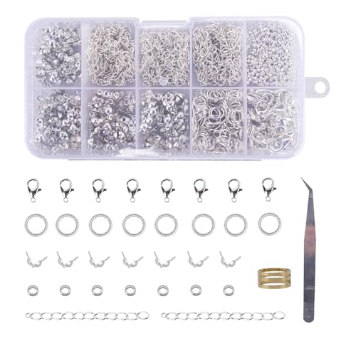 Zythrem 902 Stück Schmuckherstellung Zubehör Set, Silber Kettenverschluss, 6mm Biegeringe, Lobster Clasp, Spacer Beads, Schmuck Basteln Zubehör für DIY Halskette Armband Ohrringe Zythrem 902 Stück Schmuckherstellung Zubehör Set, Silber Kettenverschluss, 6mm Biegeringe, Lobster Clasp, Spacer Beads, Schmuck Basteln Zubehör für DIY Halskette Armband Ohrringe von Zythrem