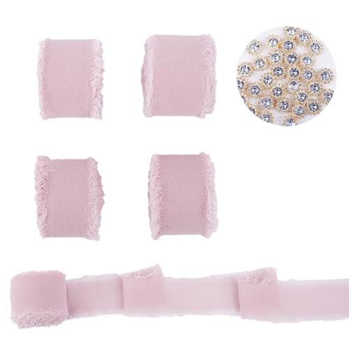Zythrem Schleifenband Hochzeit Geschenkband Breit Stoff Chiffonband Stoffband Geschenkbänder 5 Rollen 3cm*6.3M Seidenähnliches Band mit ausgefransten Rändern für Hochzeiten Geschenke,DIY von Zythrem