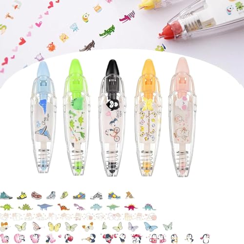 Zyzzephyr 5Pcs DIY Cute Animals Press Type Decorative Pens, Creative Cartoon Pattern Decorative Tape, Correction Pen Animal White Out Tape Tape Roller Pen for Boy Girls Gift Teacher Class Rewards (E) von Zyzzephyr