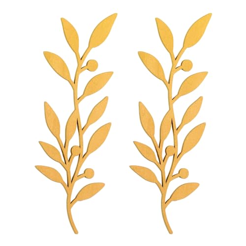 Zzbakress 2 Stück Holzrebe Olivenzweig Blatt Blatt Wanddekoration, Bauernhausschilder für Wohnzimmer Dekoration (Gold) von Zzbakress