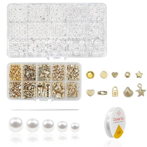 Zzcy 1780 Stück Perlen Weiße Kunstperlen Gold zum Auffädeln Runde Schmuckperlen Distanzperlen Gold Abstandsperlen Bastelperlen mit Aufbewahrungsbox Lose Perlen für Armbänder Halsketten Zzcy 1780 Stück Perlen Weiße Kunstperlen Gold zum Auffädeln Runde Schmuckperlen Distanzperlen Gold Abstandsperlen Bastelperlen mit Aufbewahrungsbox Lose Perlen für Armbänder Halsketten von Zzcy