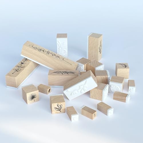 Zzcy 22 Stück Blumen Stempel Vintage Pflanzen Mustern Stempel Holzstempel Set Holzstempel zum Basteln für Basteln Geschenkanhänger, DIY Fotoalben von Zzcy