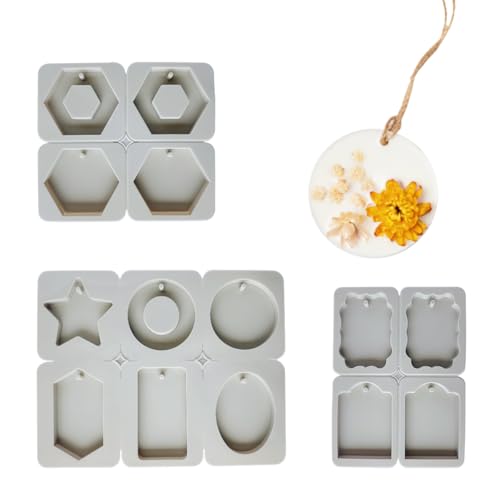 Zzcy 3 Stück Silikonform Seifenform Set, Mehrere Cavities mit Loch 10 Motive zum Aufhängen, Silikonharzformen Für Seife, Wachs & DIY Basteln (Leicht zu Entformen Grau) von Zzcy