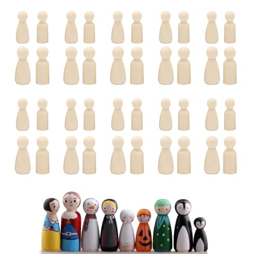 Zzcy 40 Stück DIY Holzfiguren zum Bemalen 2 Stile Spielfiguren Puppen zum Anmalen Natur Holzfiguren Puppen Leere Holzkegel für Hochzeiten,Geburtstage und Partys Dekoration(43+55mm) von Zzcy
