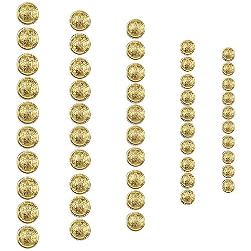 Zzcy 50 Stück Metall Knöpfe Set für Blazer & Anzüge - Goldener Vintage Look, 5 Größen (15/18/23/25/30mm) - Uniformknöpfe, DIY Handwerk, Antikdesign von Zzcy
