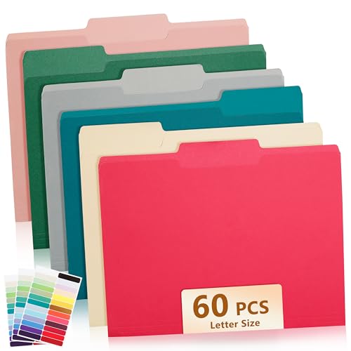 Farbige Aktenordner, 1/3-geschnittene Reiter, Briefgröße, verschiedene Farben, Organizer für Schule, Zuhause, Büro, Geschäft (60 Stück, verschiedene Farben) von Zzrywuty