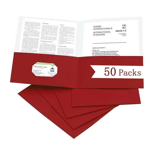 Zzrywuty 50 Packungen Papierordner mit Taschen für Studenten, Geschäftsleute und Büroangestellte, Briefgröße, zwei Taschenordner mit Kartenschlitzen für Büro, Geschäft, Schulbedarf (Rot) von Zzrywuty