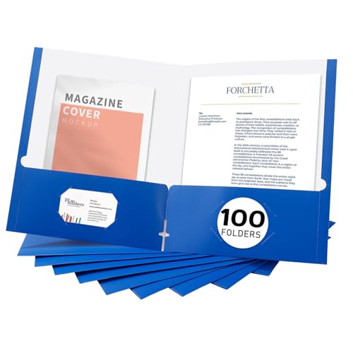 Zzrywuty Aktenordner mit Taschen, Briefgröße, 100 Stück, Papierordner mit Kartenschlitz, zwei Taschen, Ordner für Schüler, Geschäftsleute, Heim- und Büroangestellte (blau) von Zzrywuty