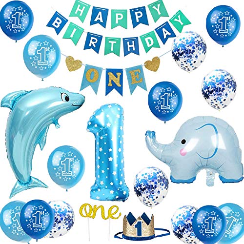 1.Geburtstag Dekoration Set Geburtstag Girlande Geburtstagsdeko Blau Jungen 1 Jahr Deko 1 Geburtstag Geburtstagsdeko 1 Jahr Blau von Jiahuade