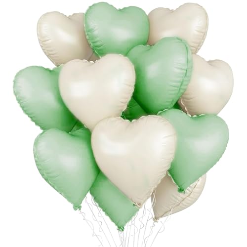 30 Stück Herz Folienballon,Herz Helium Luftballons Beige Grün,Herzballons Hochzeit,Luftballons Herzform Heliumballons,Herzluftballons Hochzeit Romantisch Valentinstag Geburtstagsdeko von a ray of sunshine
