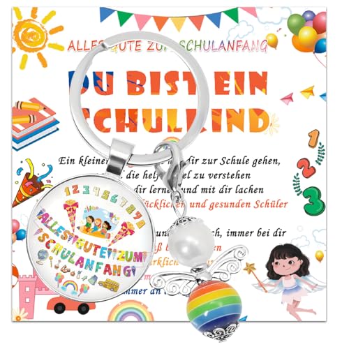 Schutzengel Schlüsselanhänger Schulkind 2025,Schulanfang Glücksbringer,Schultüte Füllung Schulanfang,Einschulung Geschenk Jungen Mädchen Kinder (F) von a ray of sunshine